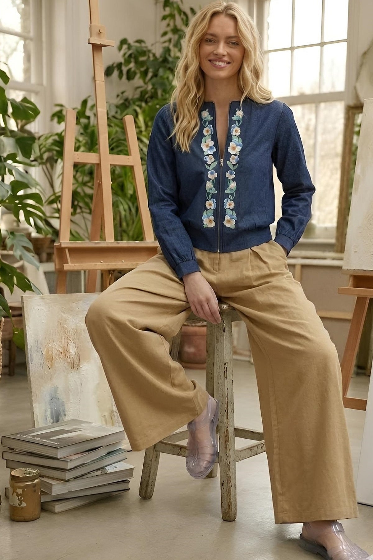 Veste en jean brodée OLINKA