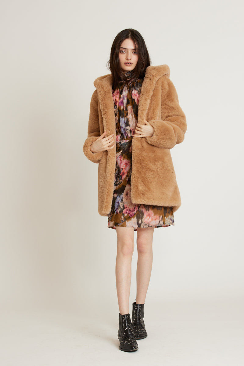 Manteau fausse fourrure à capuche NAOMI