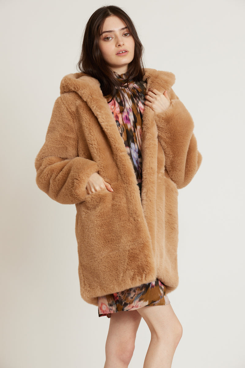 Manteau fausse fourrure à capuche NAOMI