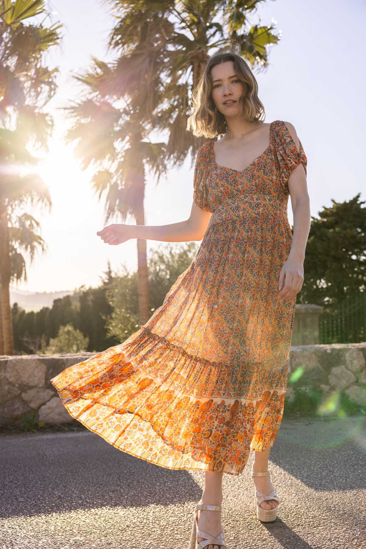 Robe longue en voile viscose imprimé AMELINE