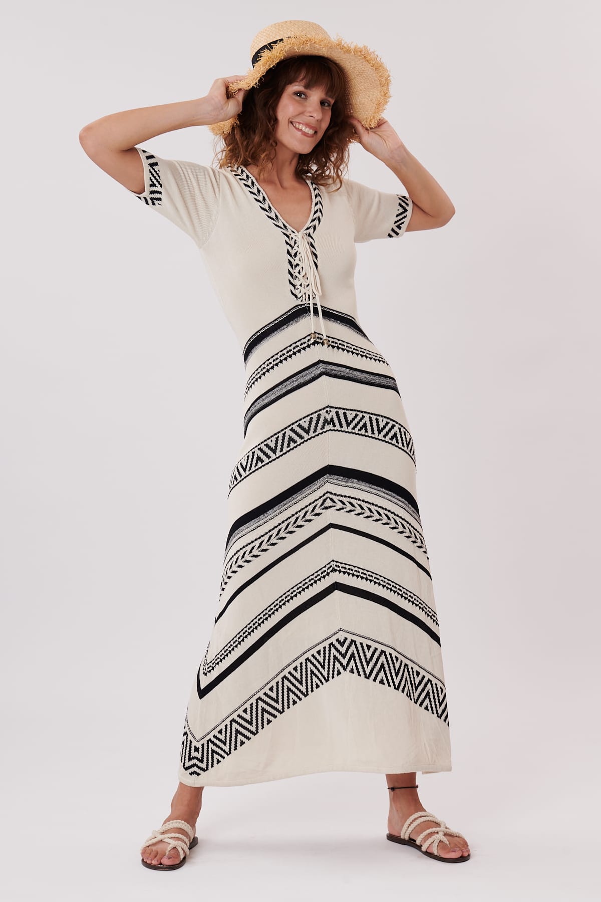 derhy Robe maxi manches courtes en maill jacquard HEATHER